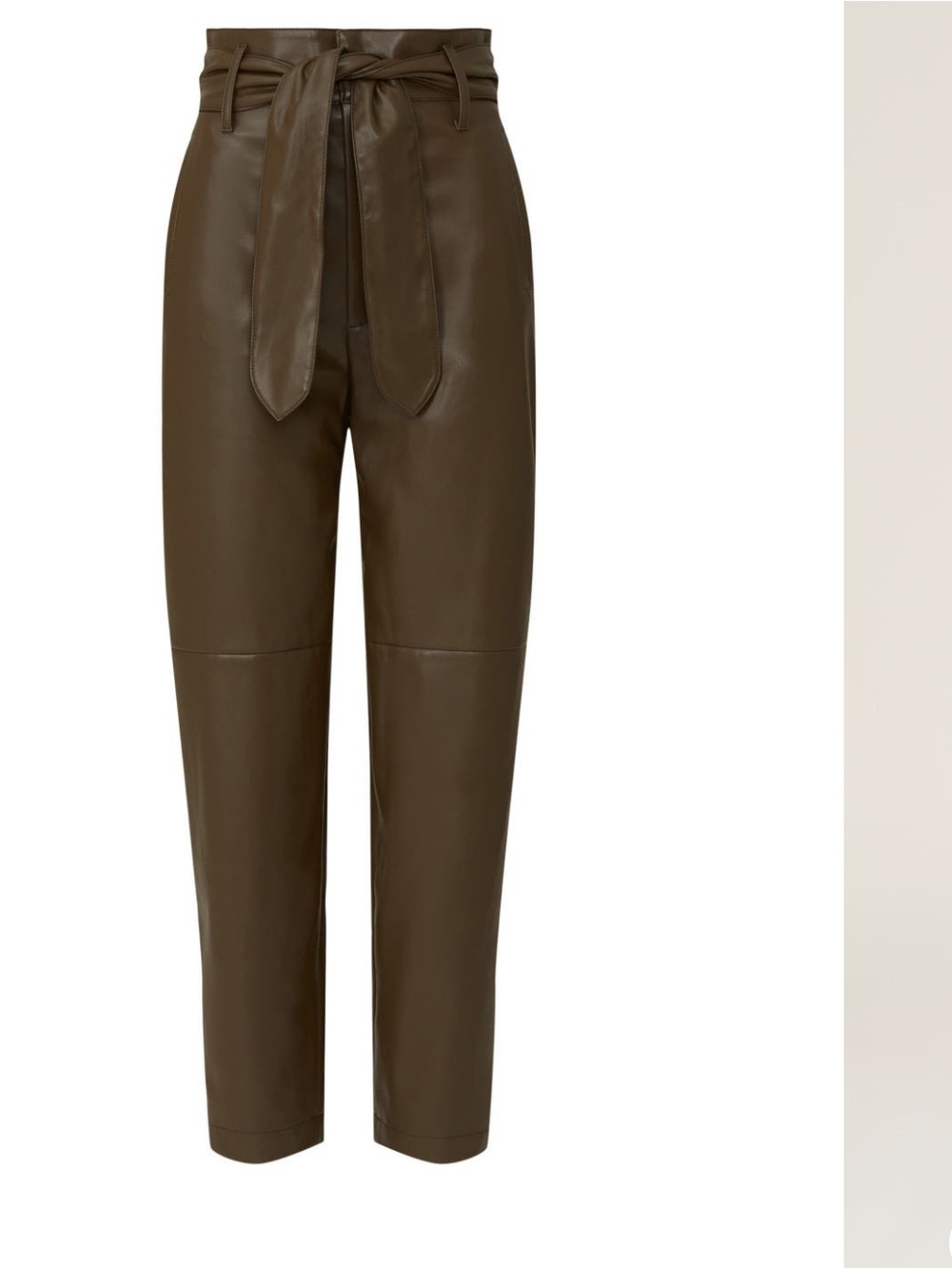 High-Waist Vegan Leather Paperbag Pants - Chocolate Browm